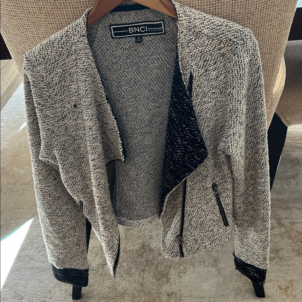 BNCI Women's Black and White Cardigan Sweater